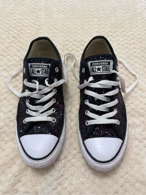 Converse Black Glitter Low Top Sneakers with Multicolor Sparkle Women’s size 8